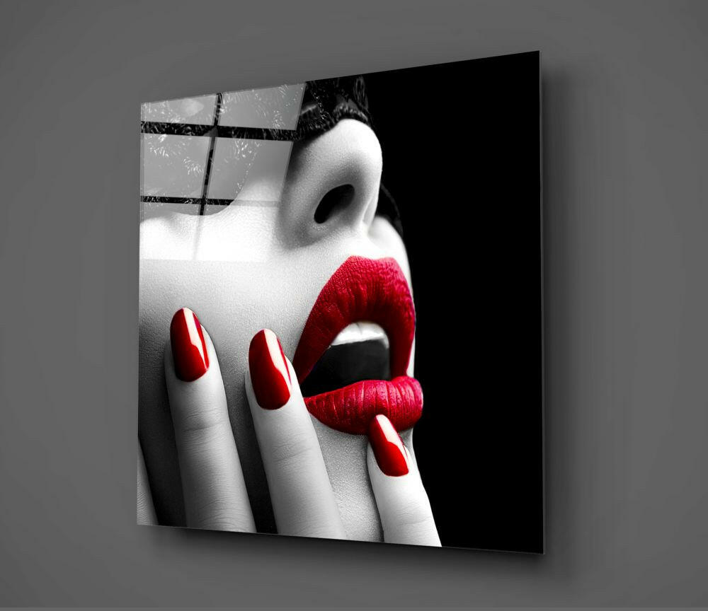Insigneart USA Insigneart USA Red Lipstick Woman Glass Wall Art