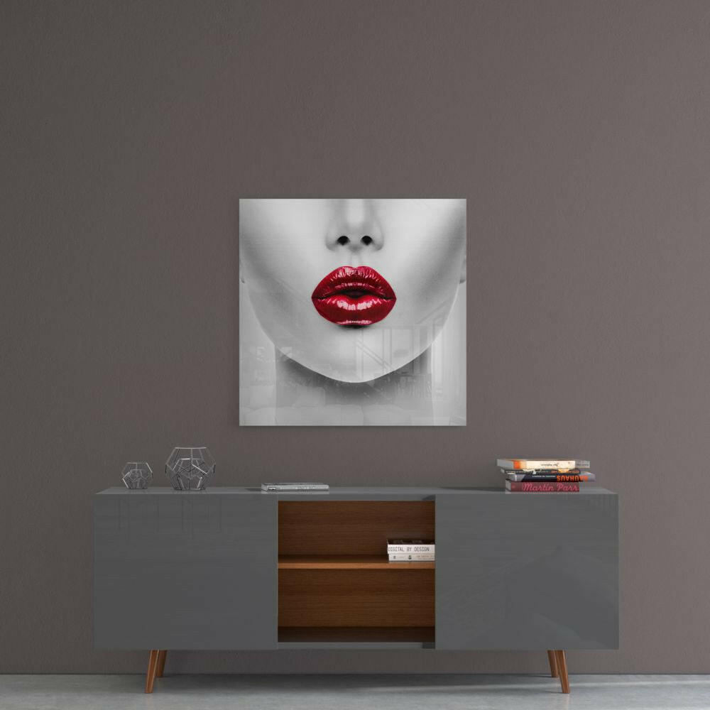 Insigneart USA Insigneart USA Red Lipstick Woman Glass Wall Art