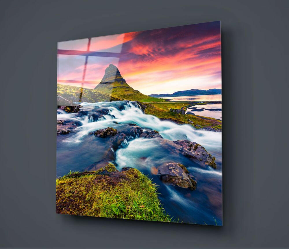 Insigneart USA Insigneart USA Mountain River Landscape Glass Wall Art