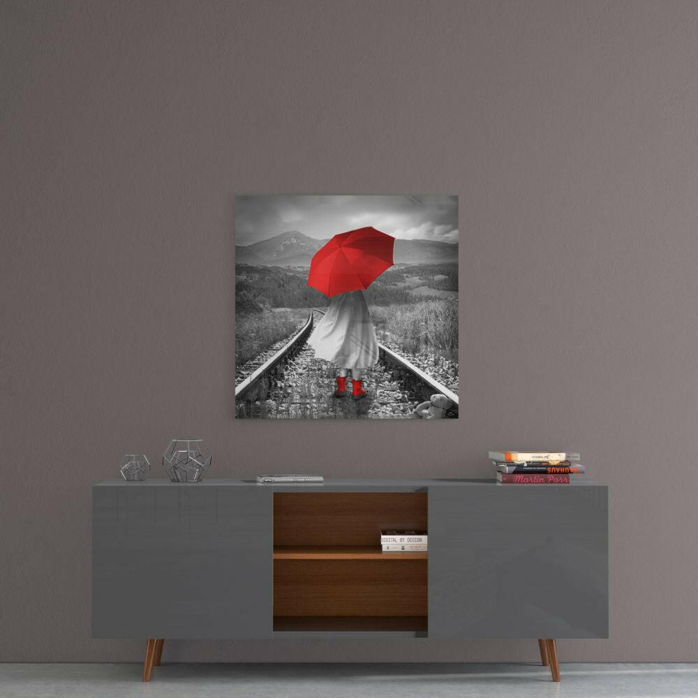 Insigneart USA Insigneart USA Girl with Red Umbrella Glass Wall Art