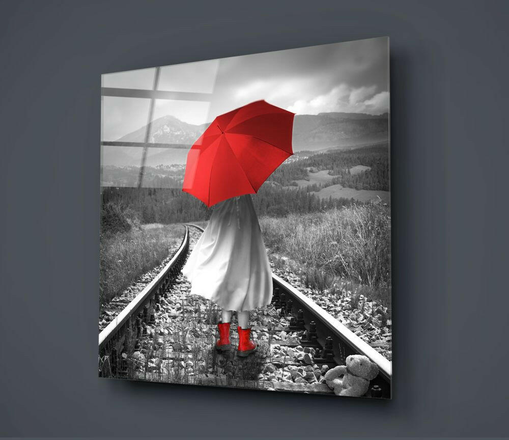 Insigneart USA Insigneart USA Girl with Red Umbrella Glass Wall Art