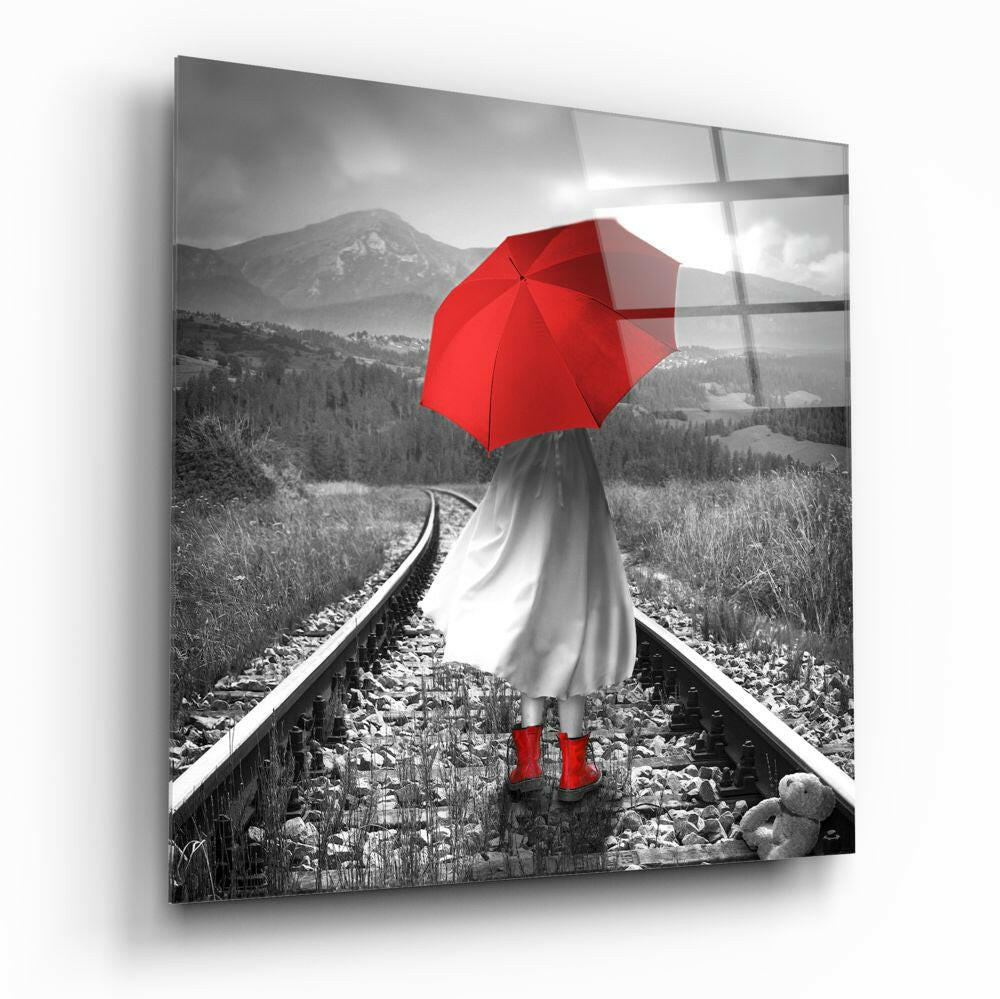 Insigneart USA Insigneart USA Girl with Red Umbrella Glass Wall Art