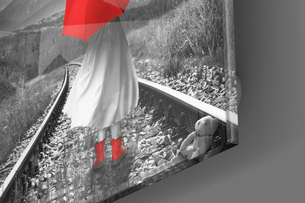 Insigneart USA Insigneart USA Girl with Red Umbrella Glass Wall Art