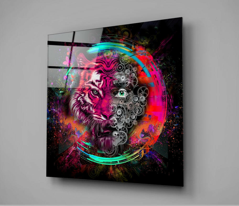 Machine Tiger Glass Wall Art Insigneart USA