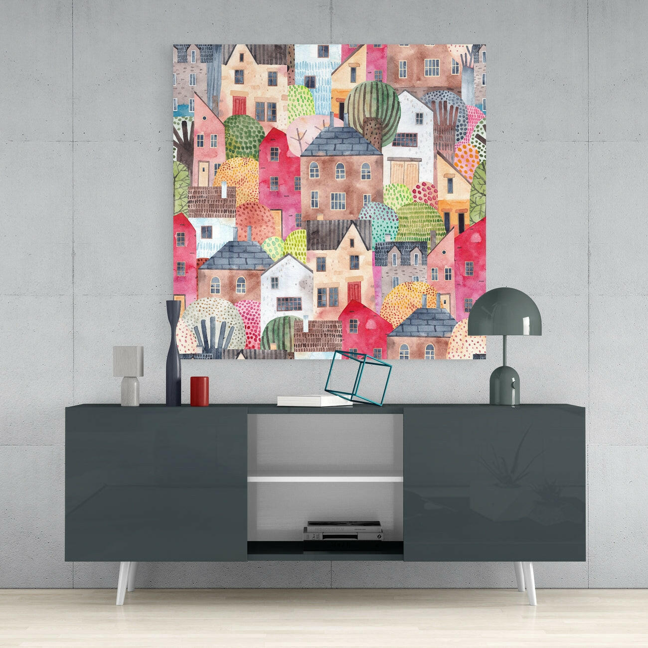 Insigneart USA Insigneart USA Cute Houses Glass Wall Art