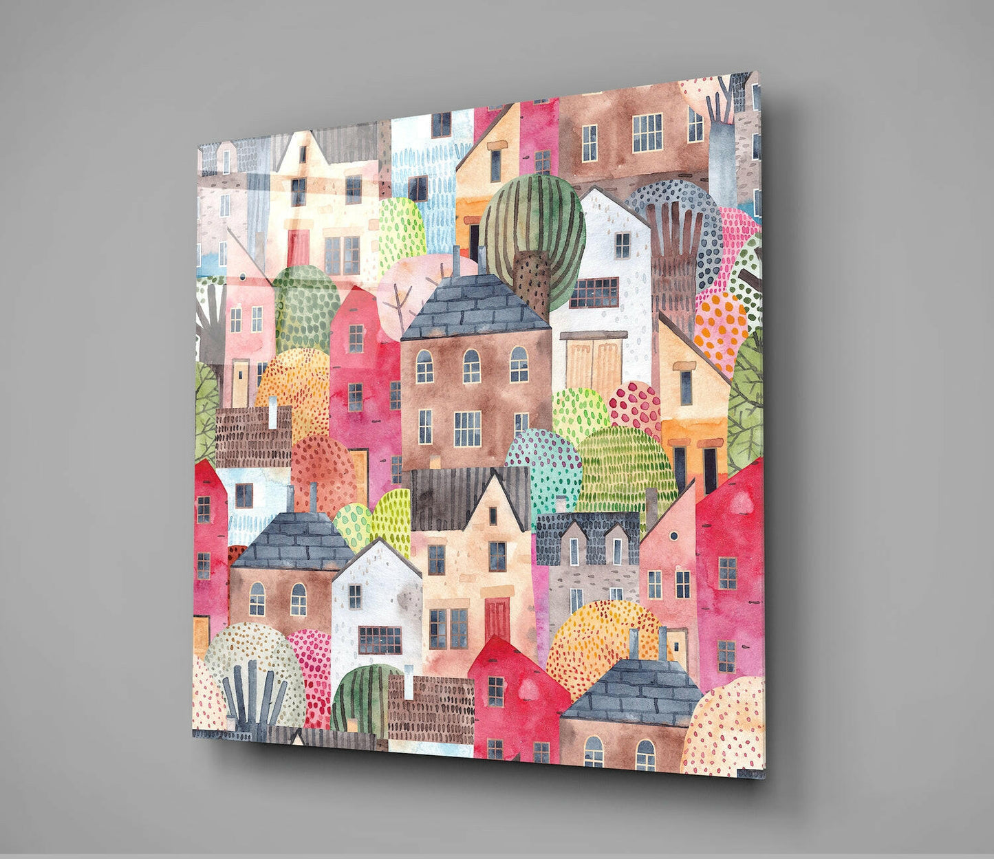 Insigneart USA Insigneart USA Cute Houses Glass Wall Art