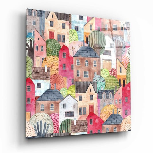 Insigneart USA Insigneart USA Cute Houses Glass Wall Art