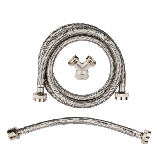 Steam Dryer Installation Kit, Stainless Steel Hose, 6ft Hose with 3/4" FHT 90 Degree Elbow