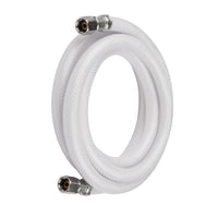 8ft Fridge Ice Maker Water Connector Line, Polyester Reinforced PVC, 1/4" Comp By 1/4" Comp Connection, White
