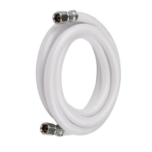 8ft Fridge Ice Maker Water Connector Line, Polyester Reinforced PVC, 1/4" Comp By 1/4" Comp Connection, White