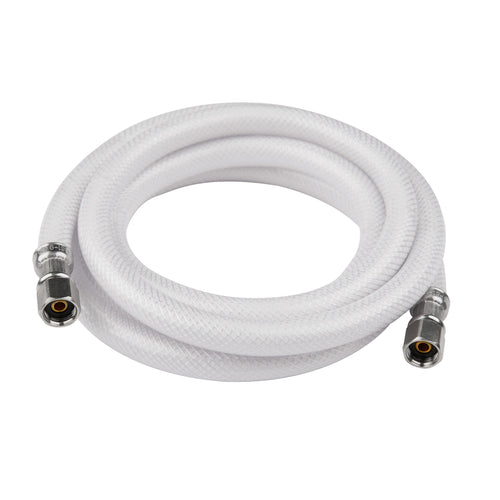 10ft Fridge Ice Maker Water Connector Line, Polyester Reinforced PVC, 1/4" Comp by 1/4" Comp Connection, White