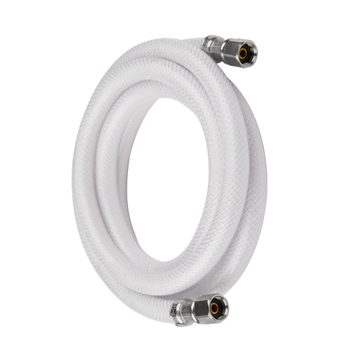 12ft Fridge Ice Maker Water Connector Line, Polyester Reinforced PVC, 1/4" Comp By 1/4" Comp Connection, White