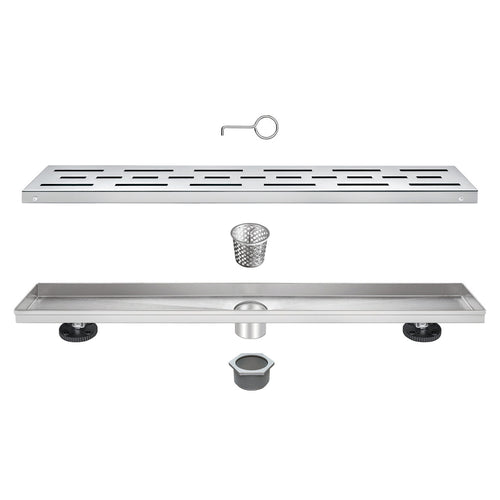 Linear Shower Drain 36" with Removable Grate,Brushed Polished 304 Stainless Steel Shower Drain,Floor Shower Drain with Hair Strainer, Adjustable Levelingft
