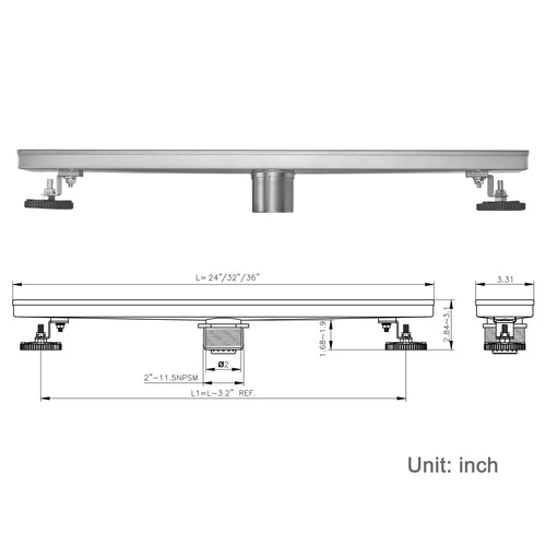 Linear Shower Drain 32" with Removable Grate,Brushed Polished 304 Stainless Steel Shower Drain,Floor Shower Drain with Hair Strainer, Adjustable Levelingft