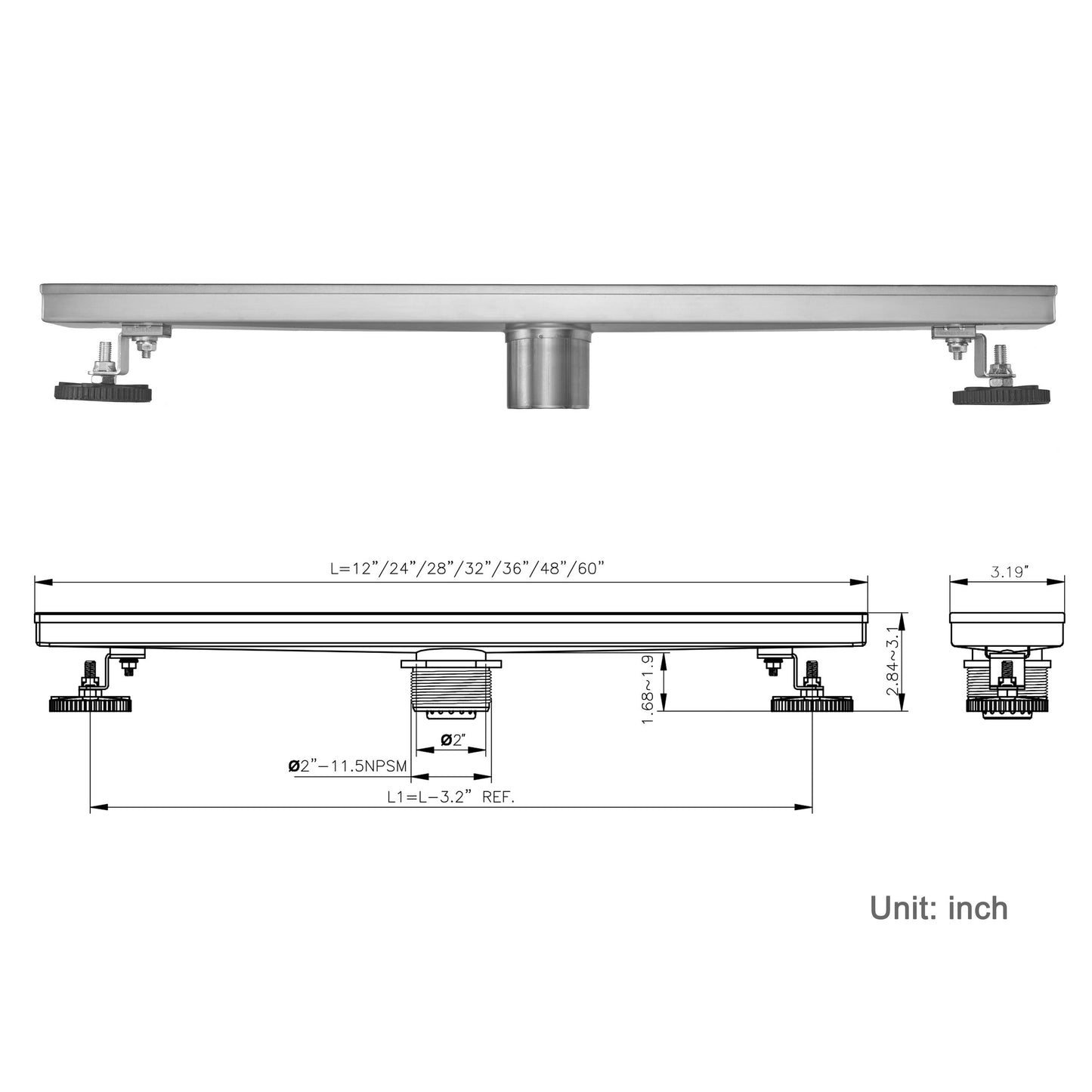 Linear Shower Drain 24" Comes with Tiled Stealth and 304 Stainless Steel Brushed Polished 2 in 1 Panels, Tile Insert Shower Drain, Equipped with Adjustableft,Hair Filters