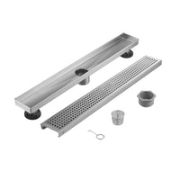 24" Linear Shower Drain, Square Hole Pattern Shower Drain, Brushed 304 Stainless Steel Linear Drain with Levelingft & Hair Strainer