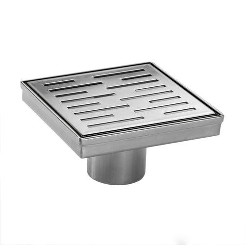 6" Square Shower Drain with Removable Grate Brushed Polished 304 Stainless Steel Shower Drain Floor Shower Drain with Hair Strainer Adjustable Levellingft