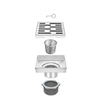 Square Shower Drain 4" with Removable Grate,Brushed Polished 304 Stainless Steel Shower Drain,Floor Shower Drain with Hair Strainer, Adjustable Levelingft Plumbingsell