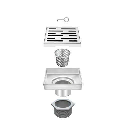 Square Shower Drain 4" with Removable Grate,Brushed Polished 304 Stainless Steel Shower Drain,Floor Shower Drain with Hair Strainer, Adjustable Levelingft Plumbingsell