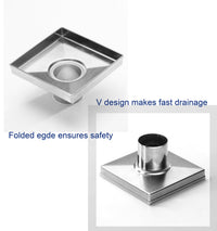 6" Square Shower Drain with Removable Grate Brushed Polished 304 Stainless Steel Shower Drain Floor Shower Drain with Hair Strainer Adjustable Levellingft