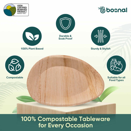 Bosnal - Palm Leaf Biodegradable Plates, 10 inch, Oval Bosnal