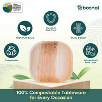 Bosnal - Palm Leaf Biodegradable Plates, 4 inch, Square Bosnal