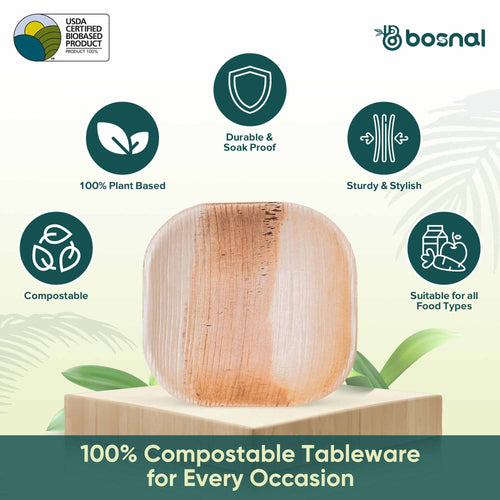 Bosnal - Palm Leaf Biodegradable Plates, 4 inch, Square Bosnal