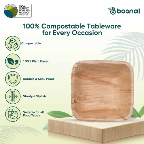 Bosnal - Palm Leaf Biodegradable Bowls, 5 inch, Square Bosnal