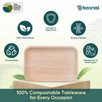Bosnal - Palm Leaf Biodegradable Plates, 9 x 6 inch Rectangle Bosnal