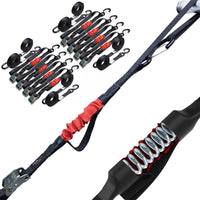 TorkStrap M500 | 14'x1'' Spring Loaded Tie Down Straps - Adapts to Load Shifts - 1500lbs Max Load - Just Pull Alternative to Ratchet Straps with Hooks - For Securing Motorcycles, Kayaks, ATVs TorkStrap