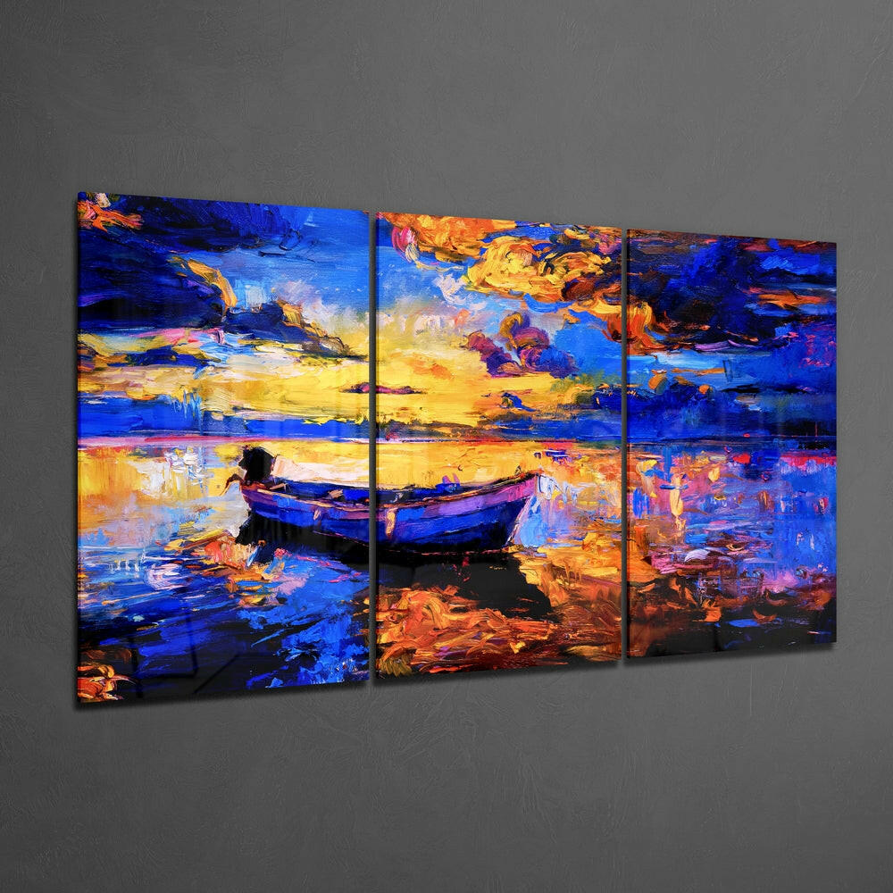 Insigneart USA Insigneart USA Boat at Sunset Mega Glass Wall Art