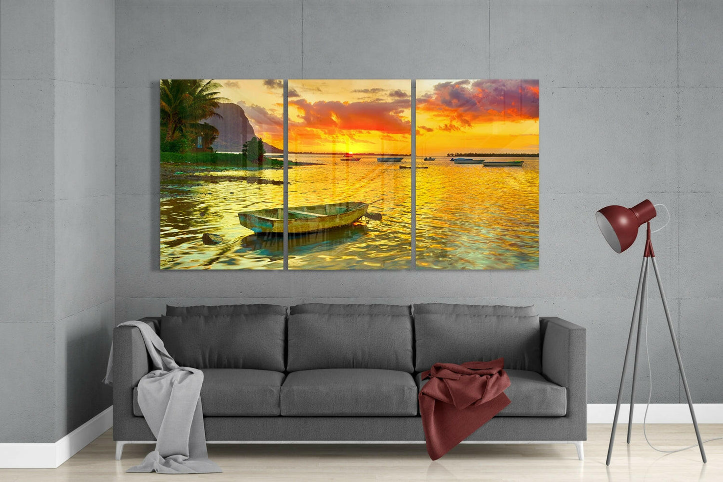 Insigneart USA Insigneart USA Sunset and Boat Glass Wall Art