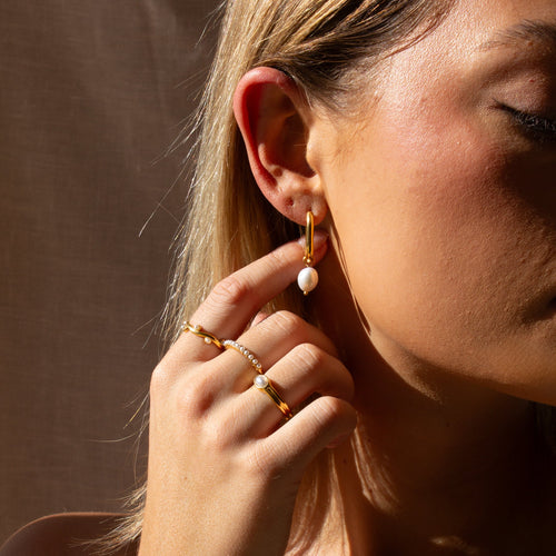 Vesta Pearl Hoop Earrings Caris Jewelry