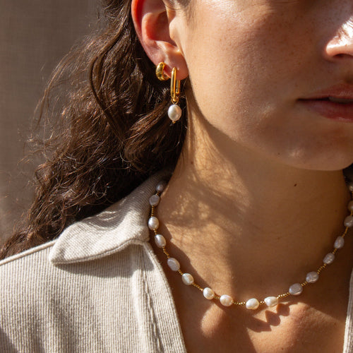 Vesta Pearl Hoop Earrings Caris Jewelry