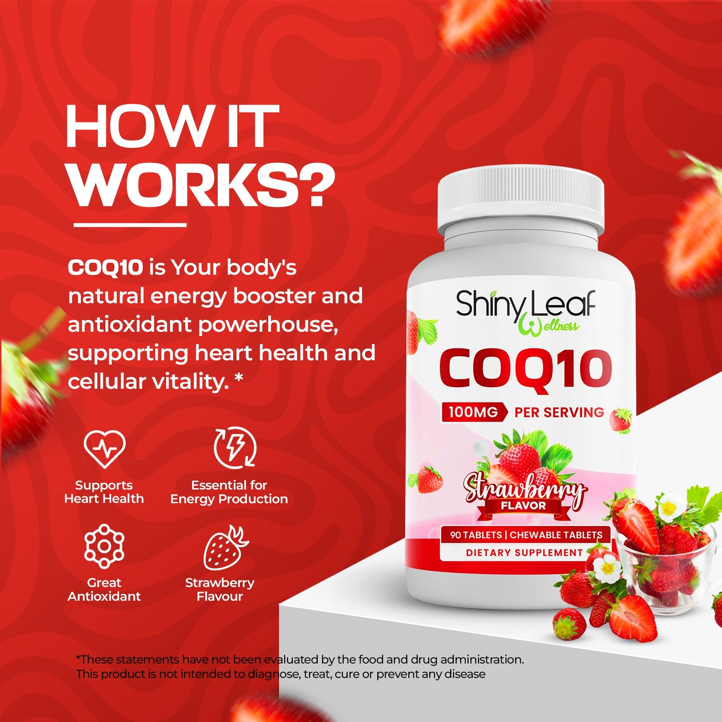 Shiny Leaf Shiny Leaf CoQ10 100mg Strawberry Chewable Tablets