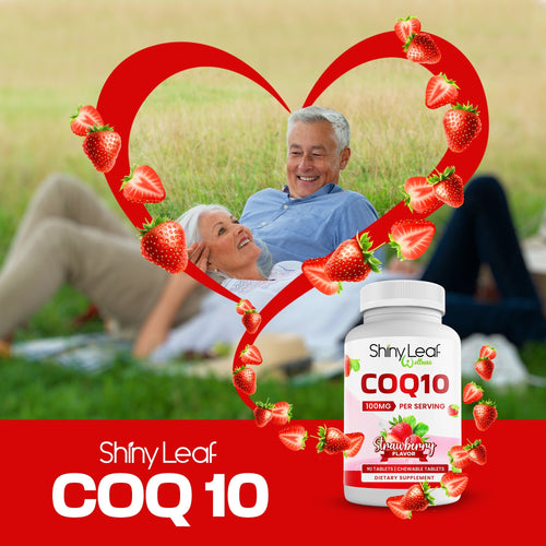 CoQ10 100mg Strawberry Chewable Tablets Shiny Leaf