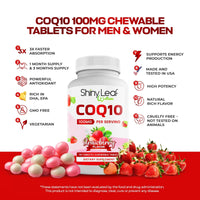 CoQ10 100mg Strawberry Chewable Tablets Shiny Leaf