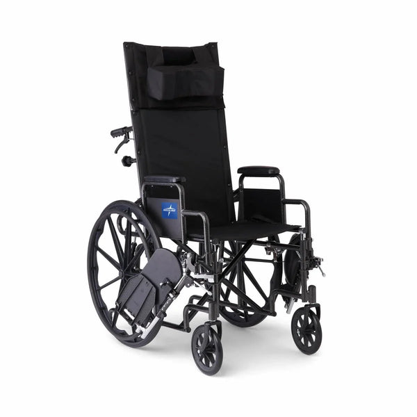 Medline Reclining Wheelchair with 18" Wheels, Elevating Leg Rests, Supports up to 300 lbs, Black RIO Medical Supplies