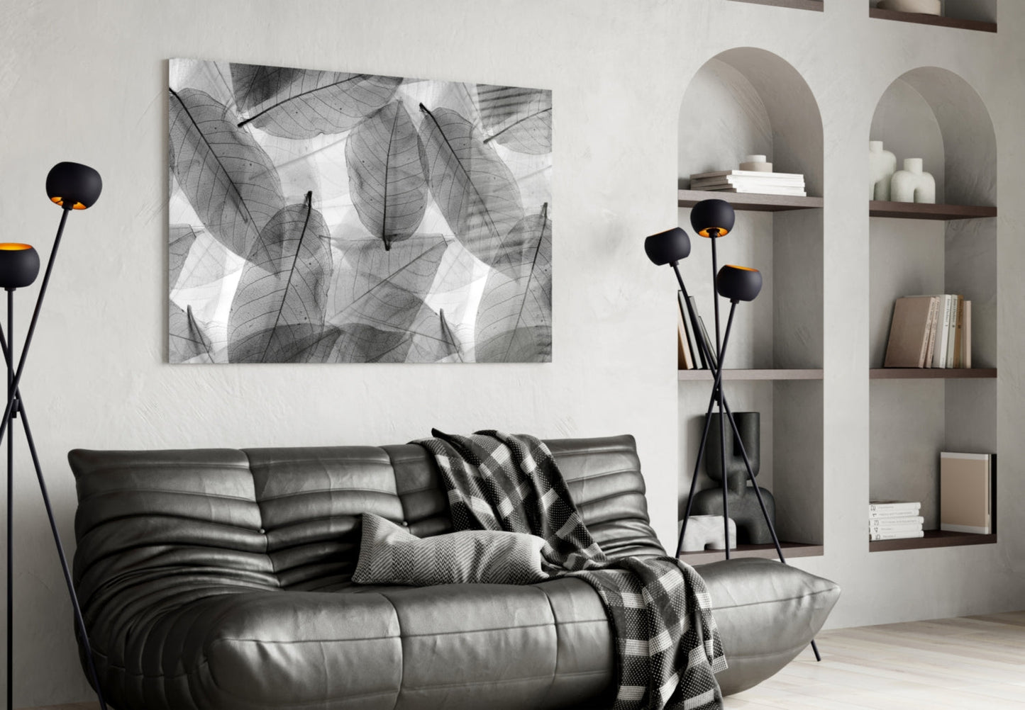 Insigneart USA Insigneart USA Black - White Leaves Glass Wall Art