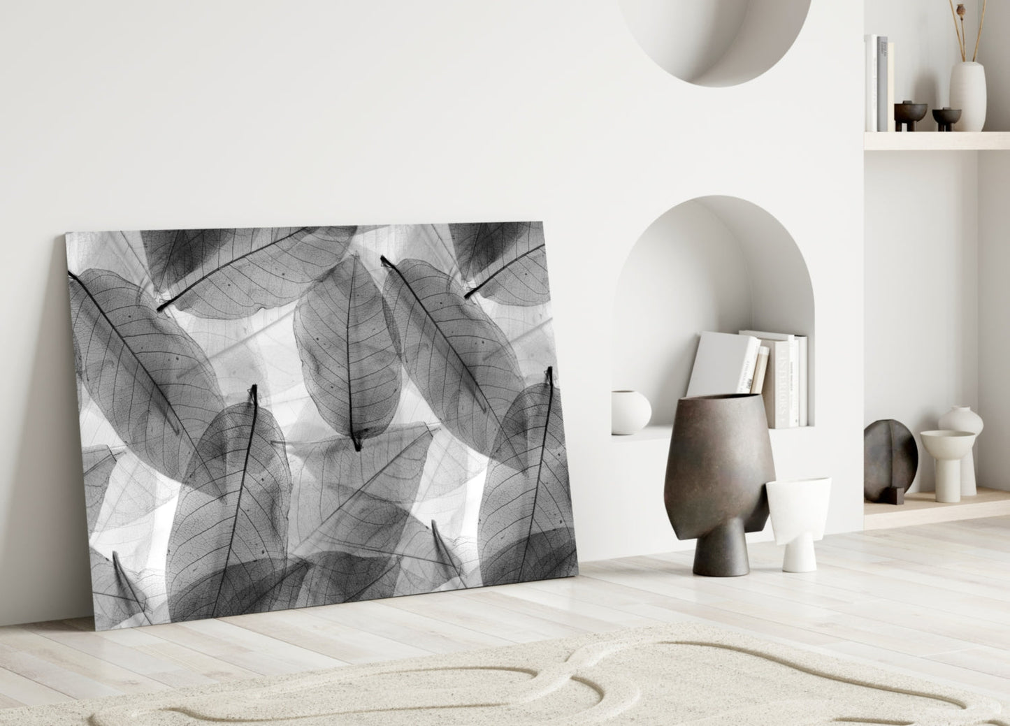 Insigneart USA Insigneart USA Black - White Leaves Glass Wall Art