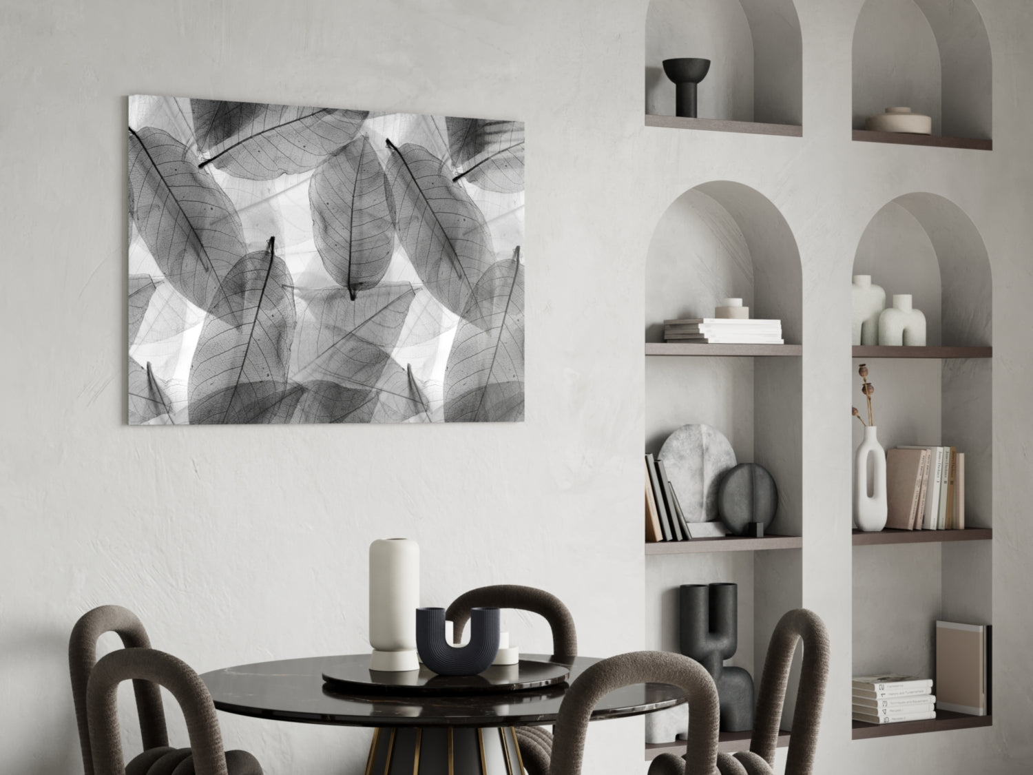Insigneart USA Insigneart USA Black - White Leaves Glass Wall Art