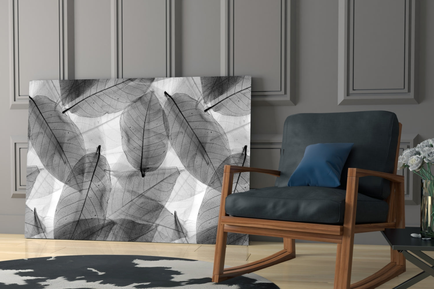 Insigneart USA Insigneart USA Black - White Leaves Glass Wall Art