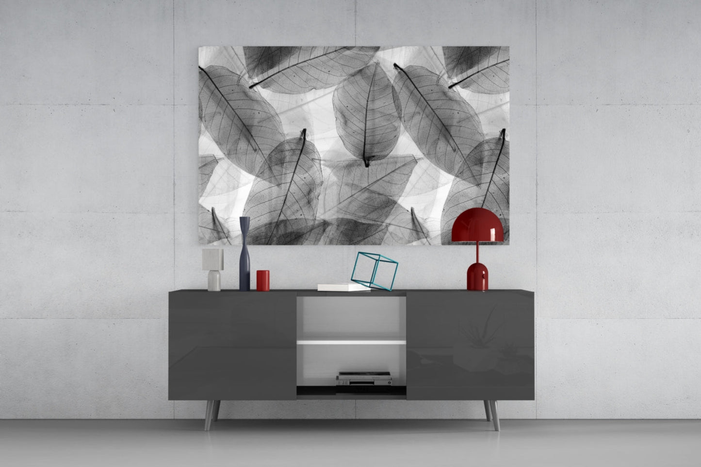 Insigneart USA Insigneart USA Black - White Leaves Glass Wall Art