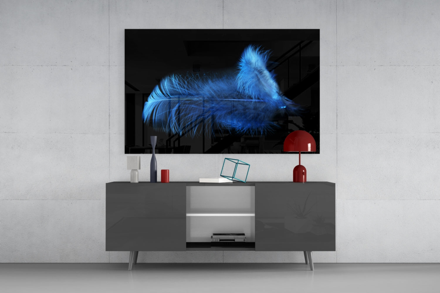 Insigneart USA Insigneart USA Blue Feather Glass Wall Art