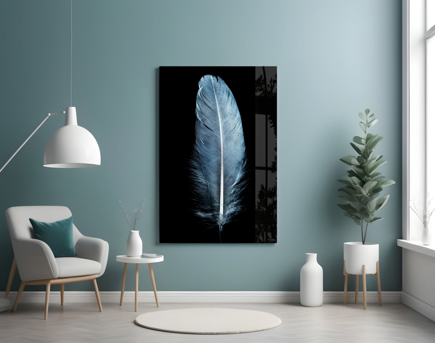 Insigneart USA Insigneart USA Blue Feather Glass Wall Art