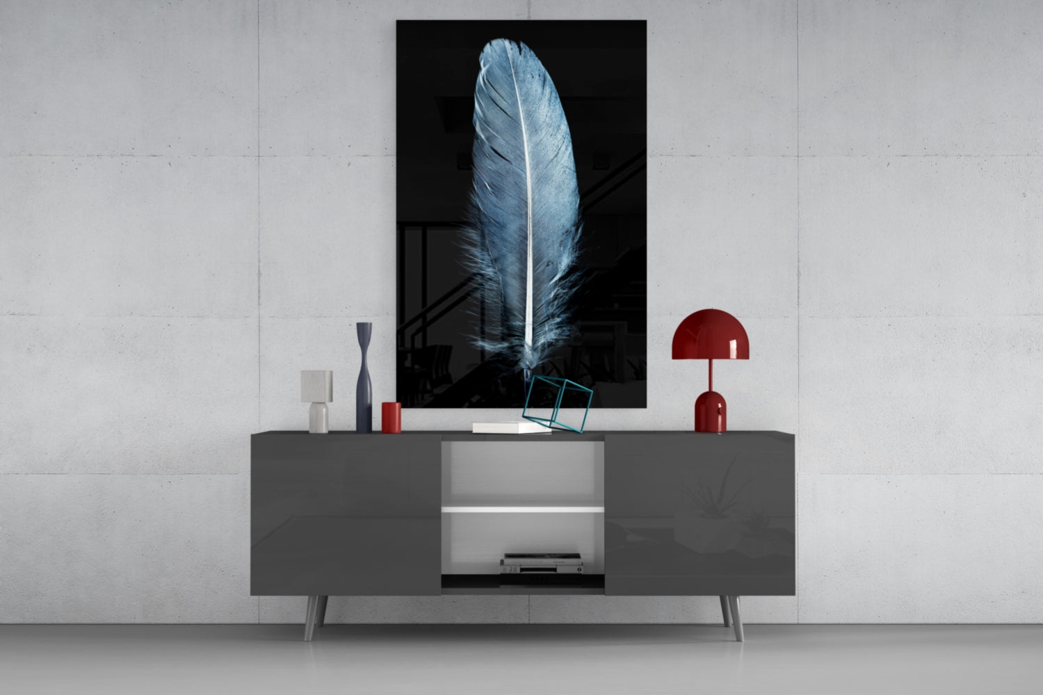 Insigneart USA Insigneart USA Blue Feather Glass Wall Art