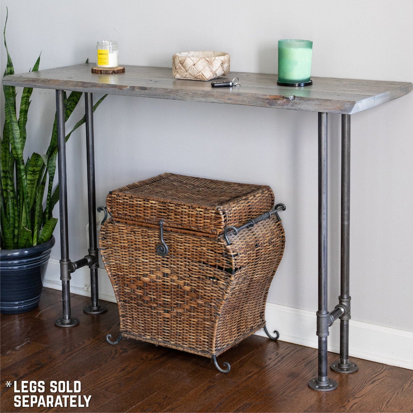 RESTORE Riverstone Grey Solid Live Edge Wood Console Tabletop