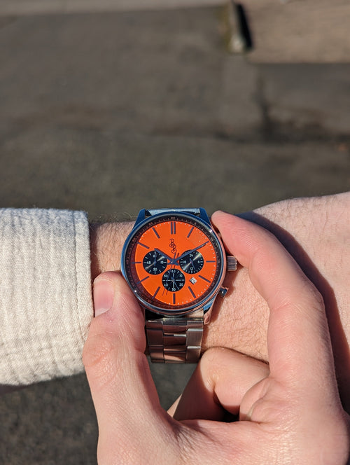 Orange and Black Chronograph The Beyond Boring Watch Company