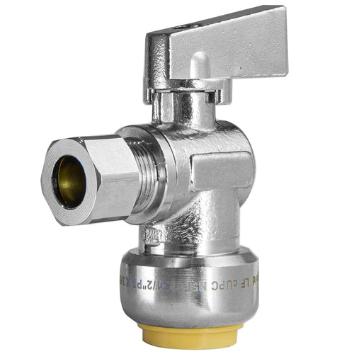10 Pcs 1/2" Push Connect x 3/8" OD Compr. Unigold Push Fit Angle Stop Valve, 1/4 Turn (Lead Free) Plumbingsell