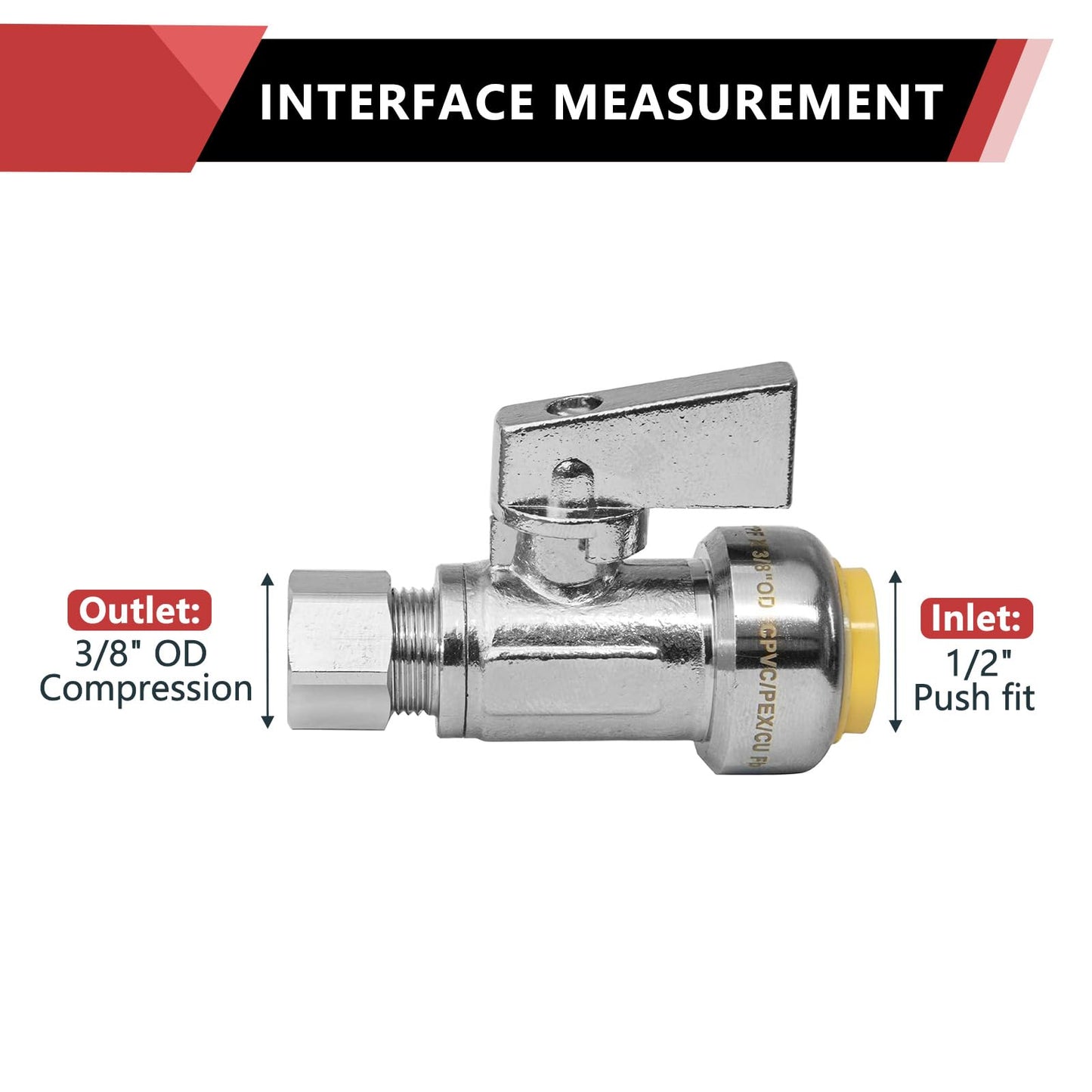 10 Pcs 1/2" Push Connect x 3/8" OD Compr. Unigold Push Fit Straight Stop Valve, 1/4 Turn (Lead Free) Plumbingsell